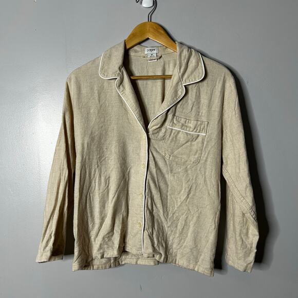 J. Crew Cream Beige Pajama Set Women’s Small Petite Cozy Classic Long Sleeve - Picture 2 of 6